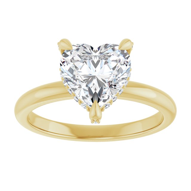 ATHENA Solitaire Heart Engagement Ring with Diamond Set Claws & Hidden Halo - 18K Yellow Gold - View 3