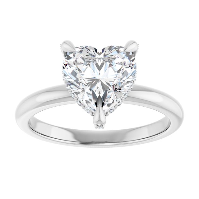 ATHENA Solitaire Heart Engagement Ring with Diamond Set Claws & Hidden Halo - Platinum - View 3