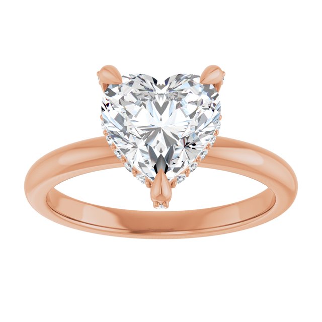 ATHENA Solitaire Heart Engagement Ring with Diamond Set Claws & Hidden Halo - 18K Rose Gold - View 3