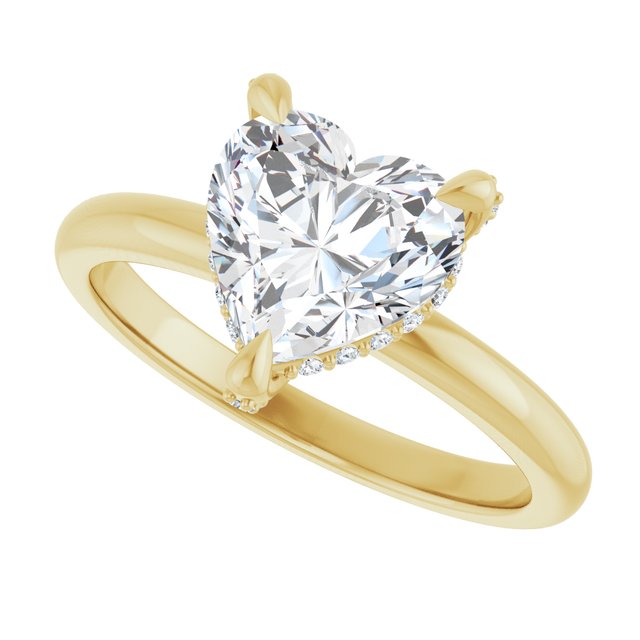 ATHENA Solitaire Heart Engagement Ring with Diamond Set Claws & Hidden Halo - 18K Yellow Gold - View 5