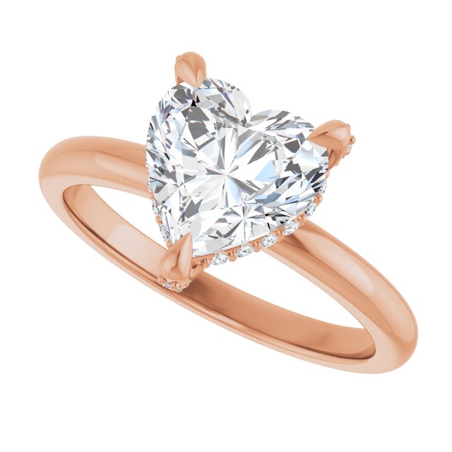 ATHENA Solitaire Heart Engagement Ring with Diamond Set Claws & Hidden Halo - 18K Rose Gold - View 5