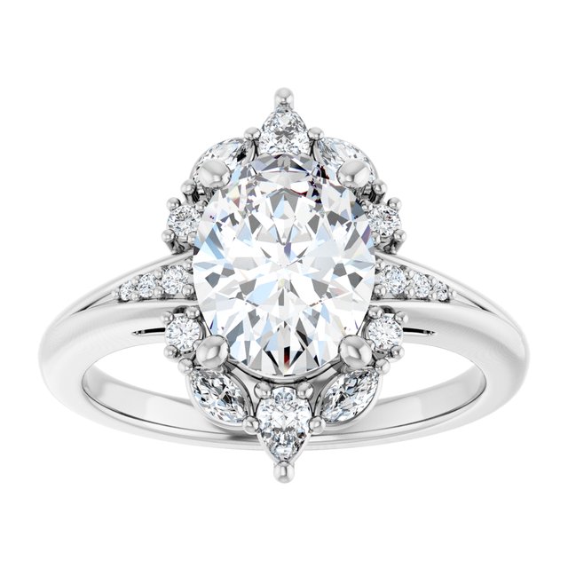 LARA Halo Oval Engagement Ring with Round, Pear & Marquise Stones - Platinum - View 3