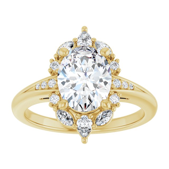 LARA Halo Oval Engagement Ring with Round, Pear & Marquise Stones - 18K Yellow Gold - View 3