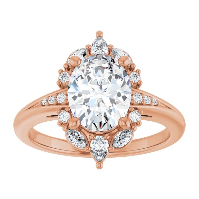 LARA Halo Oval Engagement Ring with Round, Pear & Marquise Stones - 18K Rose Gold - View 3