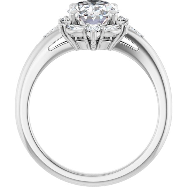 LARA Halo Oval Engagement Ring with Round, Pear & Marquise Stones - Platinum - View 2