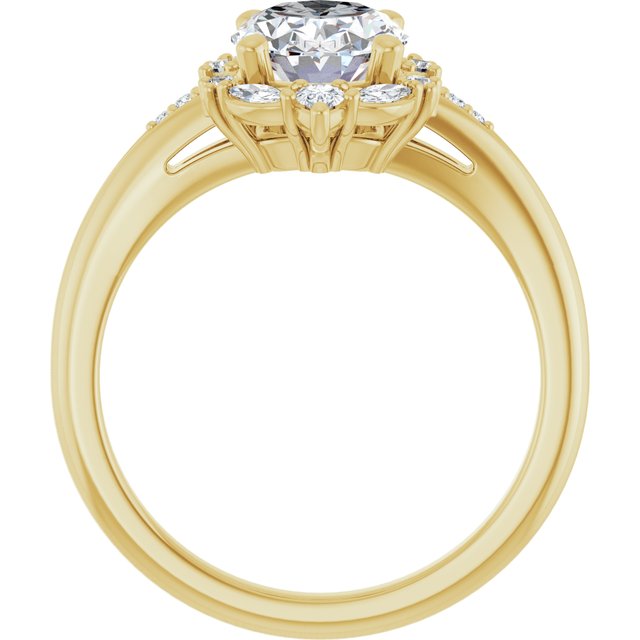 LARA Halo Oval Engagement Ring with Round, Pear & Marquise Stones - 18K Yellow Gold - View 2