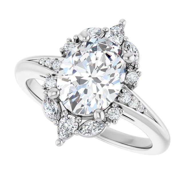 LARA Halo Oval Engagement Ring with Round, Pear & Marquise Stones - Platinum - View 5