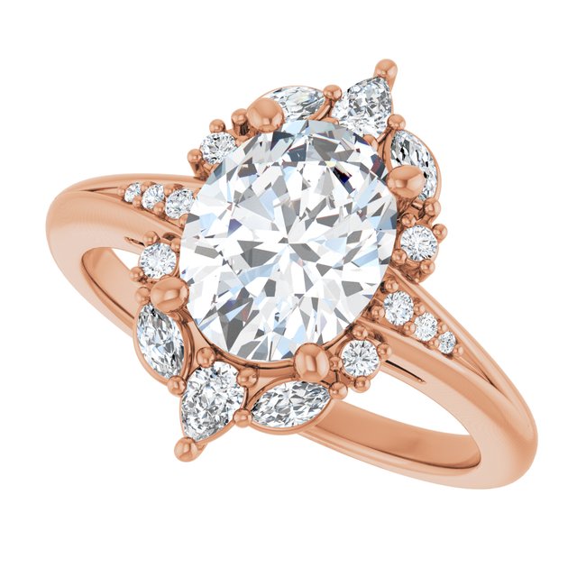LARA Halo Oval Engagement Ring with Round, Pear & Marquise Stones - 18K Rose Gold - View 5