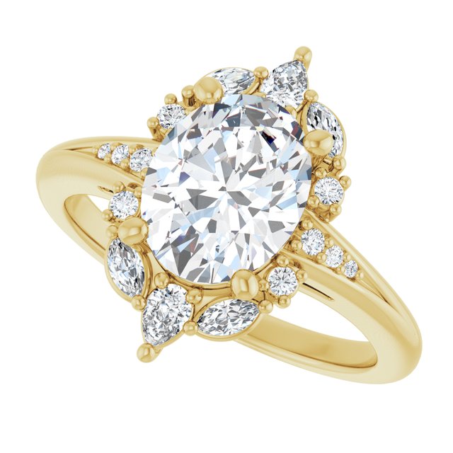 LARA Halo Oval Engagement Ring with Round, Pear & Marquise Stones - 18K Yellow Gold - View 5