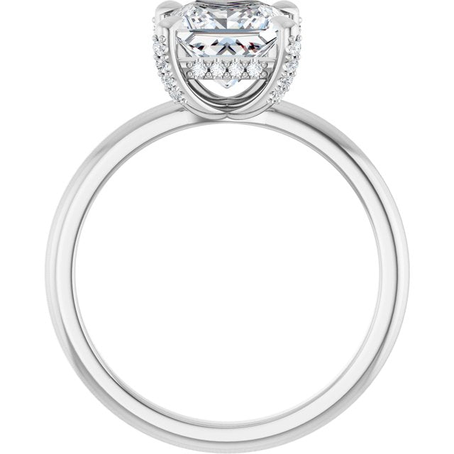 ATHENA Solitaire Square Engagement Ring with Diamond Set Claws & Hidden Halo - Platinum - View 2