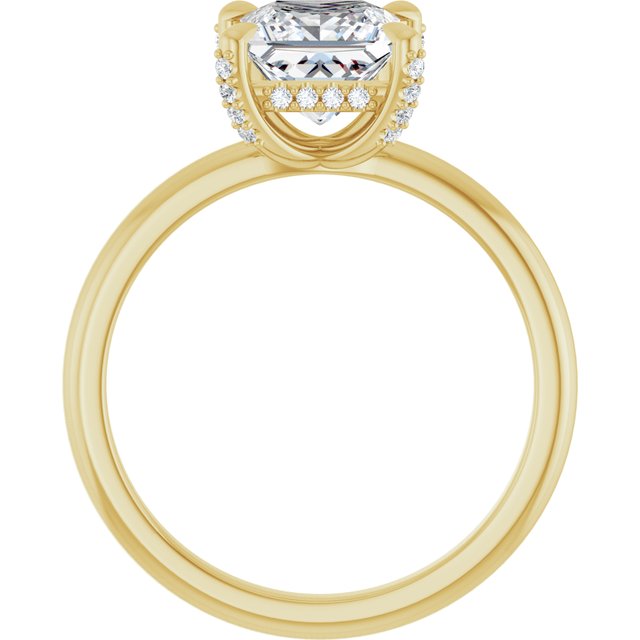 ATHENA Solitaire Square Engagement Ring with Diamond Set Claws & Hidden Halo - 18K Yellow Gold - View 2