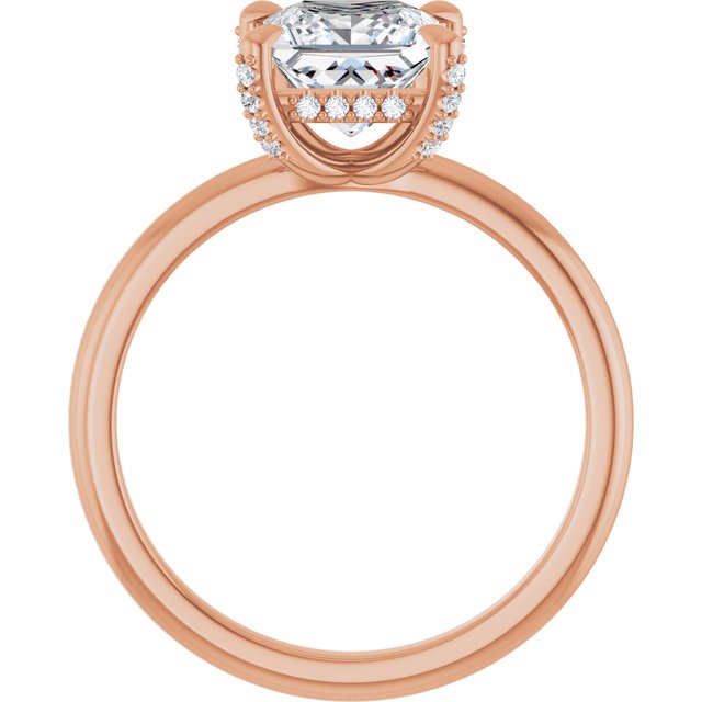 ATHENA Solitaire Square Engagement Ring with Diamond Set Claws & Hidden Halo - 18K Rose Gold - View 2