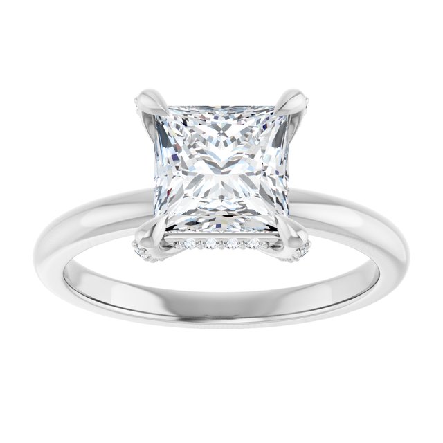 ATHENA Solitaire Square Engagement Ring with Diamond Set Claws & Hidden Halo - Platinum - View 3