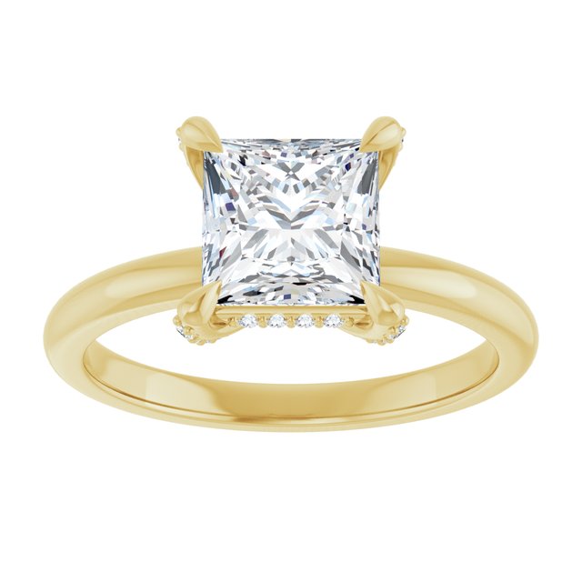 ATHENA Solitaire Square Engagement Ring with Diamond Set Claws & Hidden Halo - 18K Yellow Gold - View 3