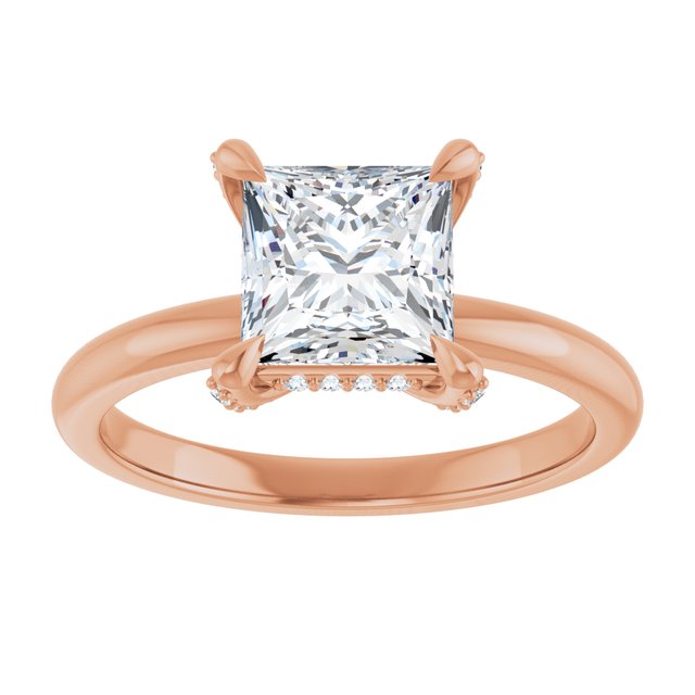 ATHENA Solitaire Square Engagement Ring with Diamond Set Claws & Hidden Halo - 18K Rose Gold - View 3