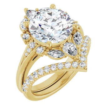 LARA Halo Engagement ring with Round, pear & marquise stones