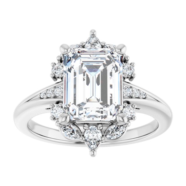 LARA Halo Emerald Engagement Ring with Round, Pear & Marquise Stones - Platinum - View 3