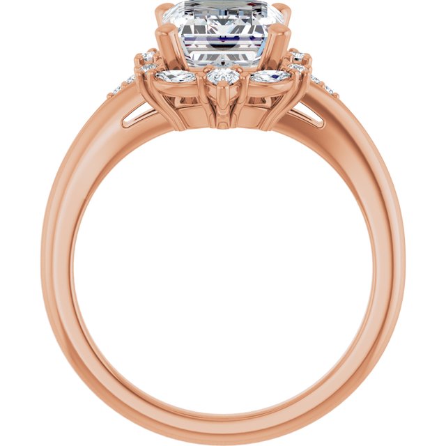 LARA Halo Emerald Engagement Ring with Round, Pear & Marquise Stones - 18K Rose Gold - View 2