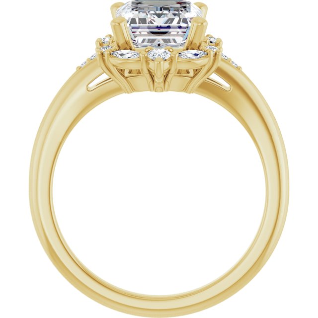 LARA Halo Emerald Engagement Ring with Round, Pear & Marquise Stones - 18K Yellow Gold - View 2
