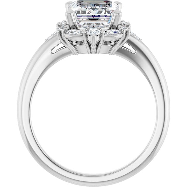 LARA Halo Emerald Engagement Ring with Round, Pear & Marquise Stones - Platinum - View 2