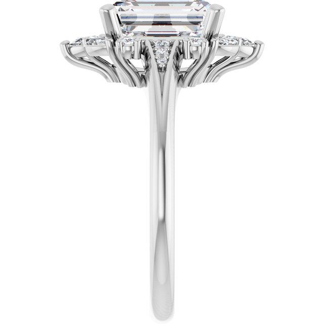 LARA Halo Emerald Engagement Ring with Round, Pear & Marquise Stones - Platinum - View 4