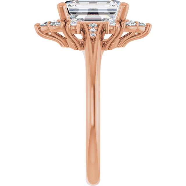 LARA Halo Emerald Engagement Ring with Round, Pear & Marquise Stones - 18K Rose Gold - View 4