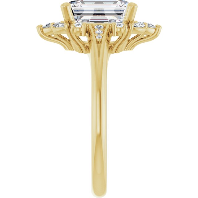 LARA Halo Emerald Engagement Ring with Round, Pear & Marquise Stones - 18K Yellow Gold - View 4