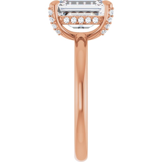 ATHENA Solitaire Emerald Engagement Ring with Diamond Set Claws & Hidden Halo - 18K Rose Gold - View 4
