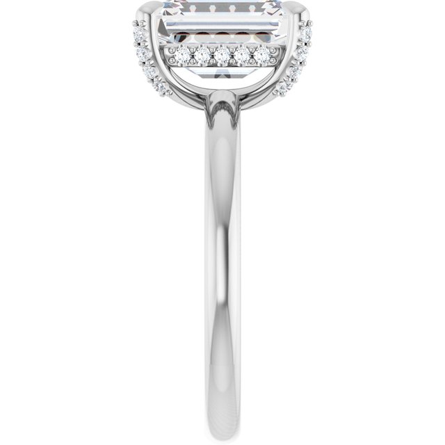 ATHENA Solitaire Emerald Engagement Ring with Diamond Set Claws & Hidden Halo - Platinum - View 4