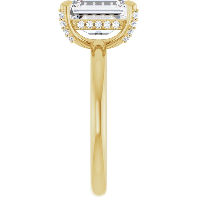 ATHENA Solitaire Emerald Engagement Ring with Diamond Set Claws & Hidden Halo - 18K Yellow Gold - View 4