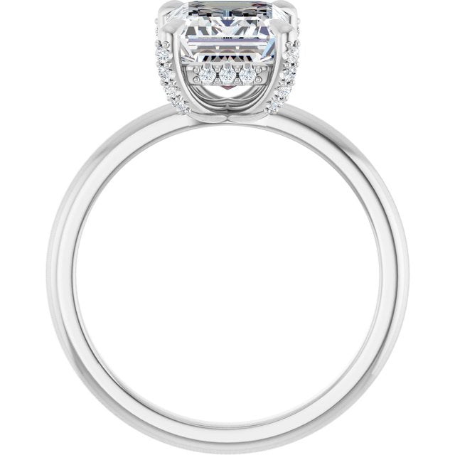 ATHENA Solitaire Emerald Engagement Ring with Diamond Set Claws & Hidden Halo - Platinum - View 2