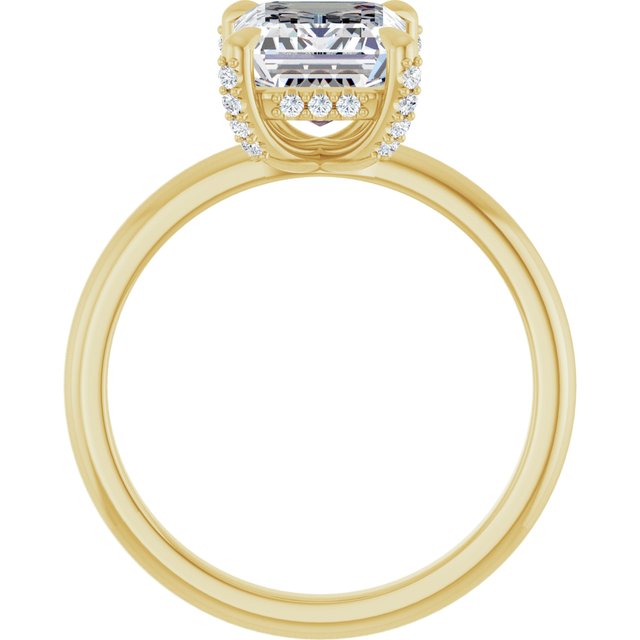 ATHENA Solitaire Emerald Engagement Ring with Diamond Set Claws & Hidden Halo - 18K Yellow Gold - View 2
