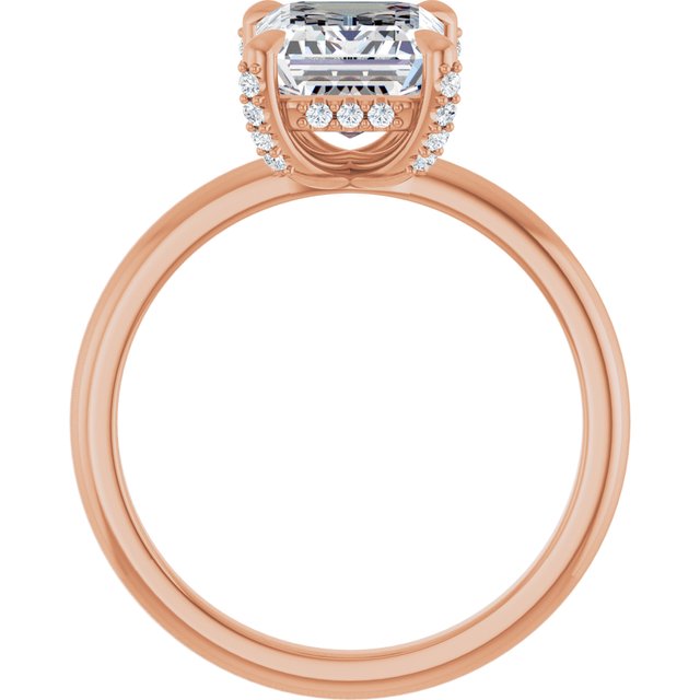 ATHENA Solitaire Emerald Engagement Ring with Diamond Set Claws & Hidden Halo - 18K Rose Gold - View 2