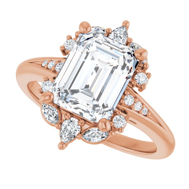 LARA Halo Emerald Engagement Ring with Round, Pear & Marquise Stones - 18K Rose Gold - View 5