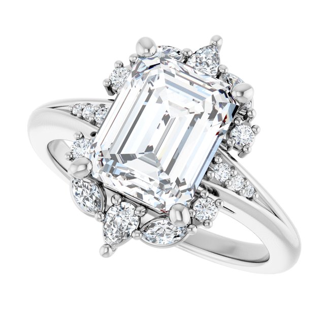 LARA Halo Emerald Engagement Ring with Round, Pear & Marquise Stones - Platinum - View 5
