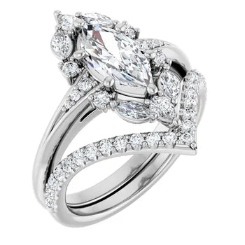 LARA Halo Engagement ring with Round, pear & marquise stones