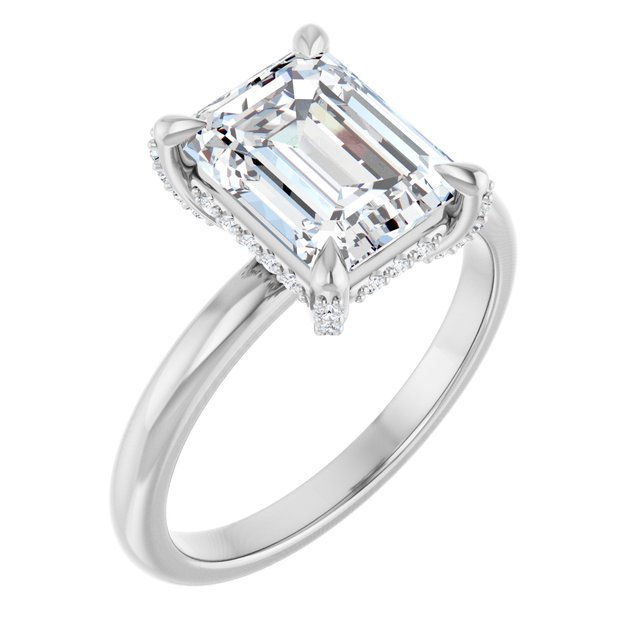 ATHENA Solitaire Emerald Engagement Ring with Diamond Set Claws & Hidden Halo - Platinum - View 1