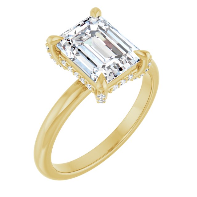 ATHENA Solitaire Emerald Engagement Ring with Diamond Set Claws & Hidden Halo - 18K Yellow Gold - View 1