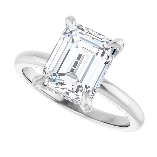 ATHENA Solitaire Emerald Engagement Ring with Diamond Set Claws & Hidden Halo - Platinum - View 5