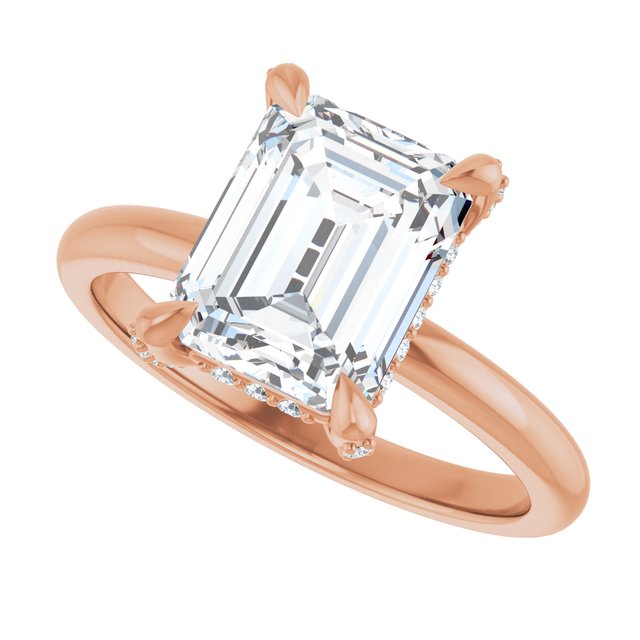 ATHENA Solitaire Emerald Engagement Ring with Diamond Set Claws & Hidden Halo - 18K Rose Gold - View 5