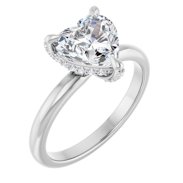 ATHENA Solitaire Heart Engagement Ring with Diamond Set Claws & Hidden Halo - Platinum - View 1