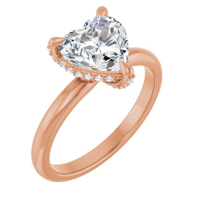 ATHENA Solitaire Heart Engagement Ring with Diamond Set Claws & Hidden Halo - 18K Rose Gold - View 1