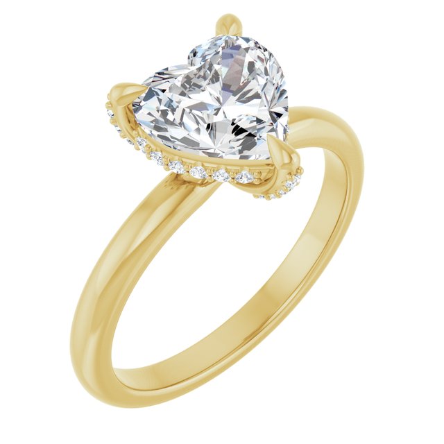 ATHENA Solitaire Heart Engagement Ring with Diamond Set Claws & Hidden Halo - 18K Yellow Gold - View 1