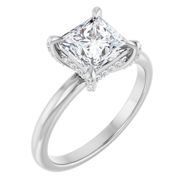 ATHENA Solitaire Square Engagement Ring with Diamond Set Claws & Hidden Halo - Platinum - View 1