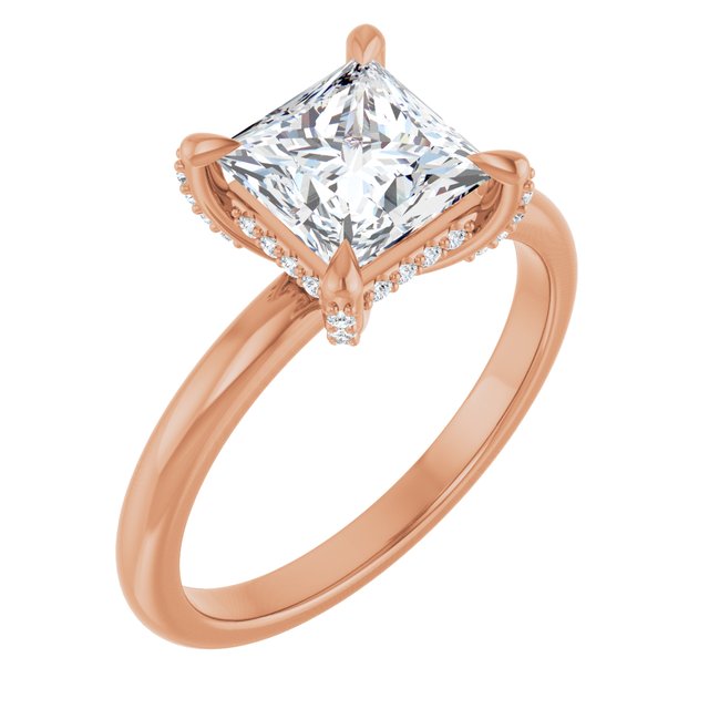 ATHENA Solitaire Square Engagement Ring with Diamond Set Claws & Hidden Halo - 18K Rose Gold - View 1
