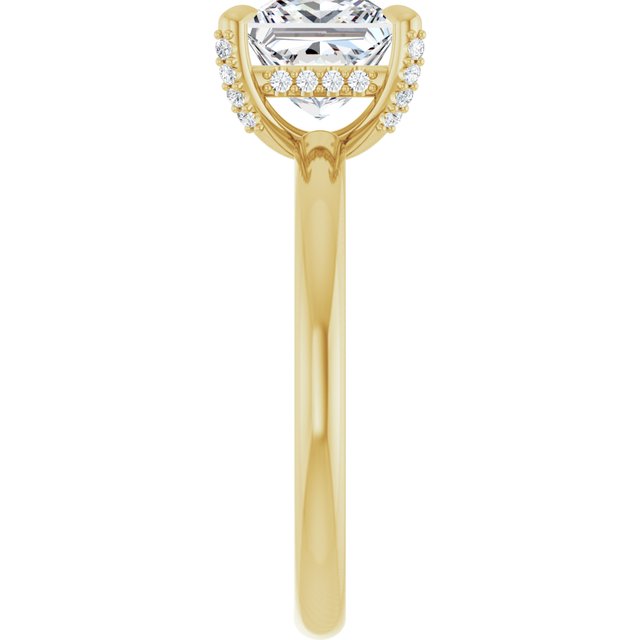 ATHENA Solitaire Square Engagement Ring with Diamond Set Claws & Hidden Halo - 18K Yellow Gold - View 4