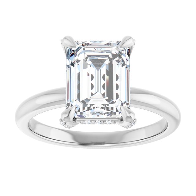 ATHENA Solitaire Emerald Engagement Ring with Diamond Set Claws & Hidden Halo - Platinum - View 3