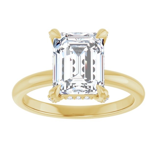 ATHENA Solitaire Emerald Engagement Ring with Diamond Set Claws & Hidden Halo - 18K Yellow Gold - View 3