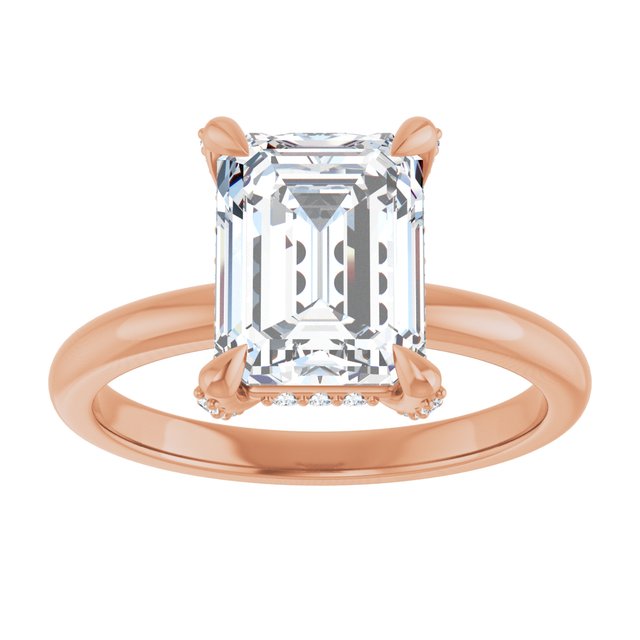 ATHENA Solitaire Emerald Engagement Ring with Diamond Set Claws & Hidden Halo - 18K Rose Gold - View 3