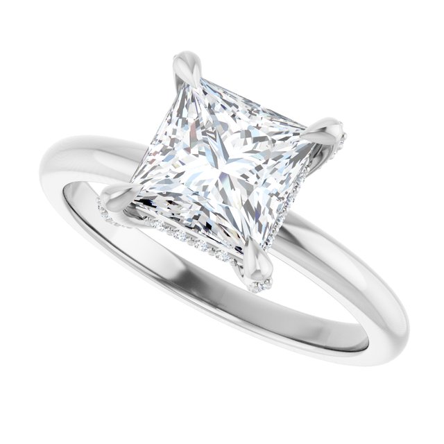 ATHENA Solitaire Square Engagement Ring with Diamond Set Claws & Hidden Halo - Platinum - View 5